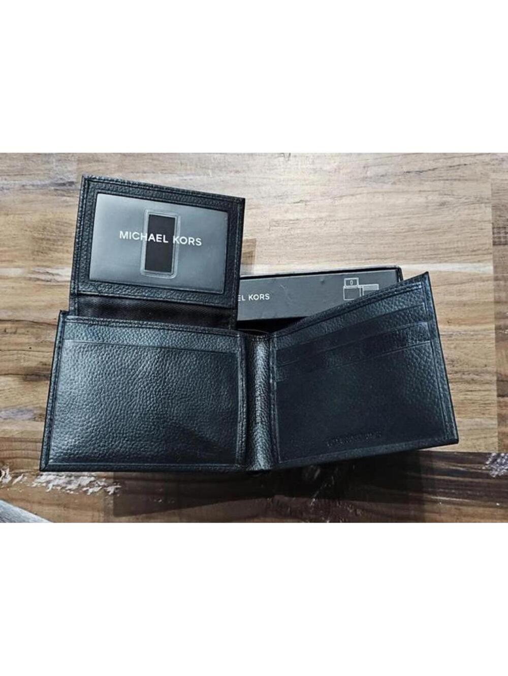 Designer Michael kors black leather wallet men or women passcase fold folding